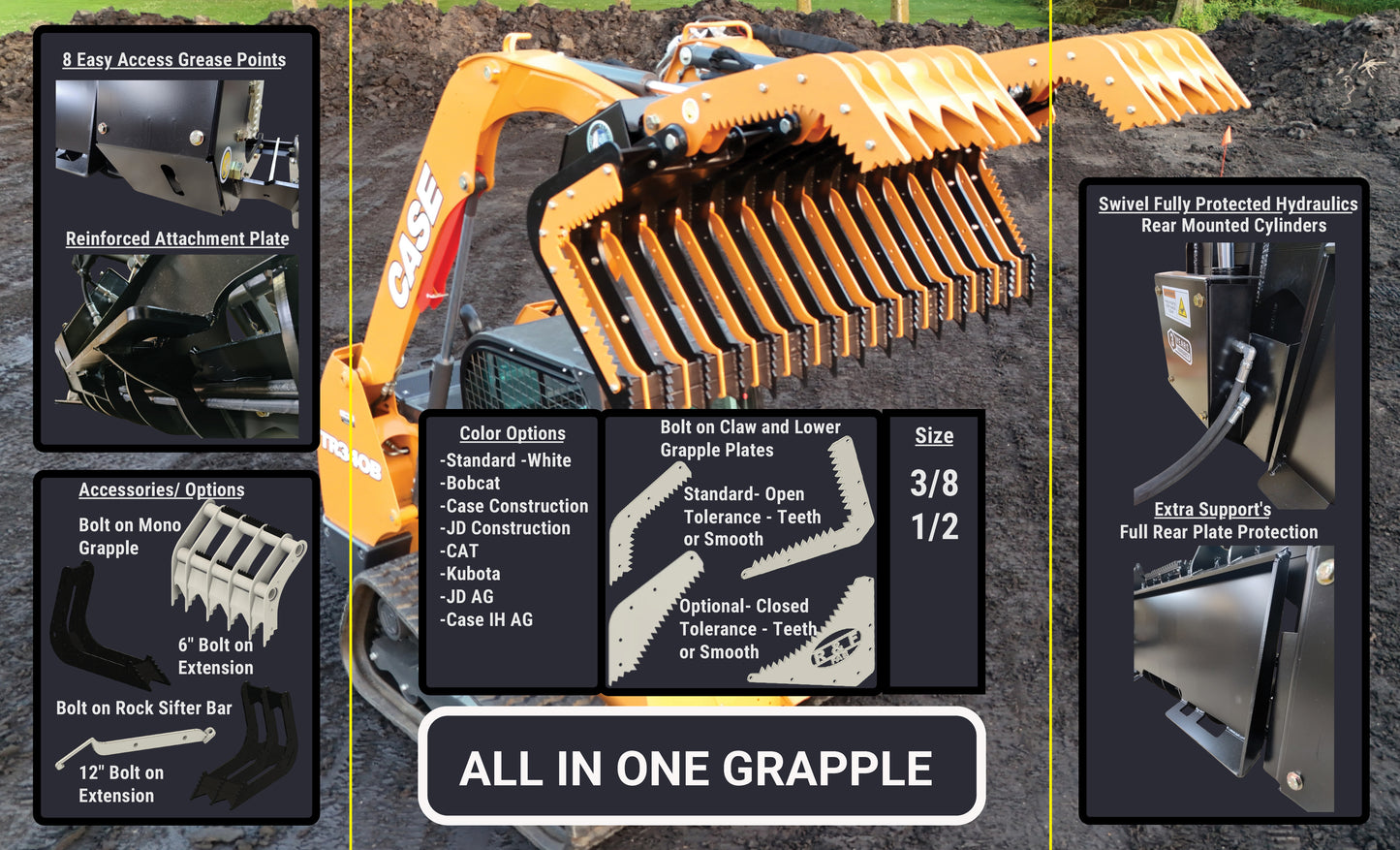 All in One - Commercial Grade - 72-84-96 - Brush / Demolishing Grapple - American Made